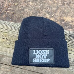 Lions Not Sheep black beanie hat